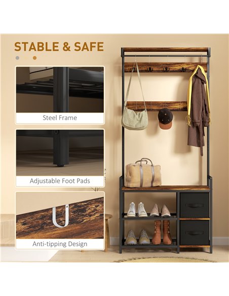HOMCOM Industrial-Style Multi-Use Hallway Tree - Brown/Black - pic 133819 | FastDaddyshop