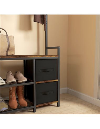 HOMCOM Industrial-Style Multi-Use Hallway Tree - Brown/Black