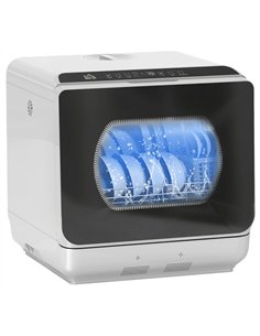 HOMCOM Table Top Dishwasher, Mini Countertop Dishwasher with Built-in 6L Water Tank, 6 Programs, Touch Control, LED Display, 4 P