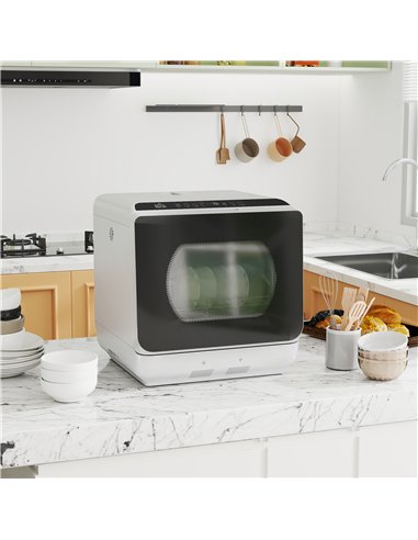 HOMCOM Table Top Dishwasher, Mini Countertop Dishwasher with Built-in 6L Water Tank, 6 Programs, Touch Control, LED Display, 4 P