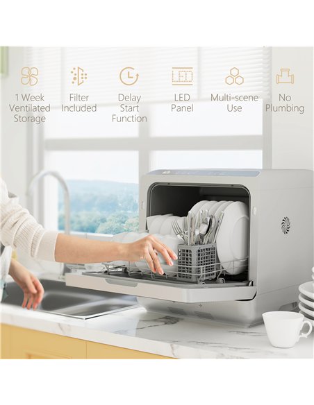 HOMCOM Table Top Dishwasher, Mini Countertop Dishwasher with Built-in 6L Water Tank, 6 Programs, Touch Control, LED Display, 4 P - pic 133830 | FastDaddyshop