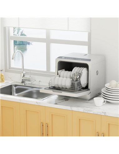 HOMCOM Table Top Dishwasher, Mini Countertop Dishwasher with Built-in 6L Water Tank, 6 Programs, Touch Control, LED Display, 4 P