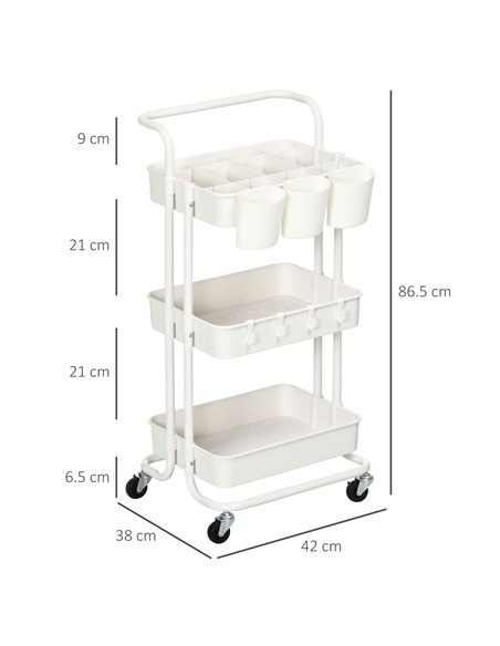 HOMCOM Three-Tier Home Trolley, with Handle and Wheels - White - pic 133834 | FastDaddyshop