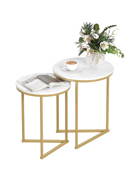 HOMCOM Set of Two Marble-Effect Nest of Tables - White/Gold-Tone - pic 133841 | FastDaddyshop