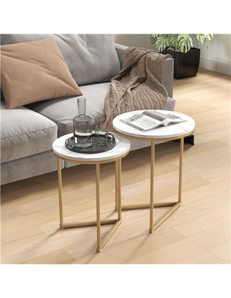 HOMCOM Set of Two Marble-Effect Nest of Tables - White/Gold-Tone - pic 133842 | FastDaddyshop