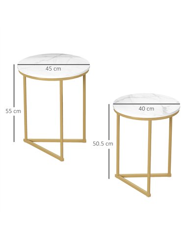 HOMCOM Set of Two Marble-Effect Nest of Tables - White/Gold-Tone