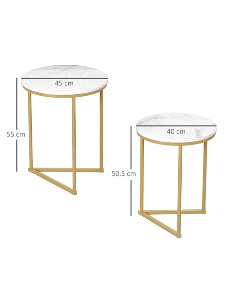 HOMCOM Set of Two Marble-Effect Nest of Tables - White/Gold-Tone - pic 133843 | FastDaddyshop