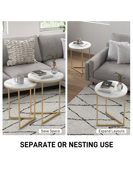 HOMCOM Set of Two Marble-Effect Nest of Tables - White/Gold-Tone - pic 133844 | FastDaddyshop