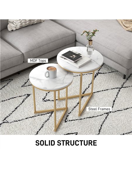 HOMCOM Set of Two Marble-Effect Nest of Tables - White/Gold-Tone - pic 133845 | FastDaddyshop