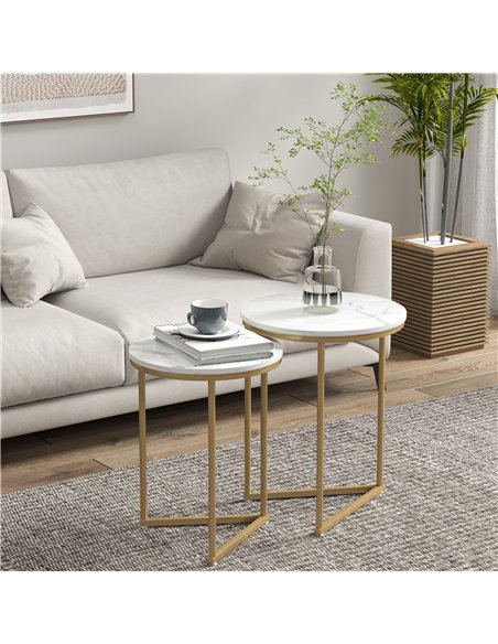 HOMCOM Set of Two Marble-Effect Nest of Tables - White/Gold-Tone - pic 133847 | FastDaddyshop