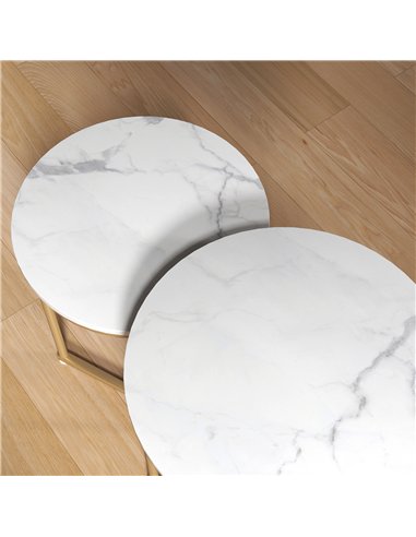 HOMCOM Set of Two Marble-Effect Nest of Tables - White/Gold-Tone