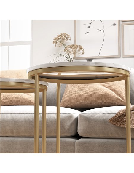 HOMCOM Set of Two Marble-Effect Nest of Tables - White/Gold-Tone - pic 133849 | FastDaddyshop