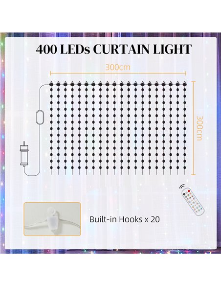 HOMCOM LED Curtain Lights, Smart Curtain Fairy Lights Plug In, Colour Changing Wall Lights with Remote, App, Dynamic DIY Hanging - pic 133861 | FastDaddyshop