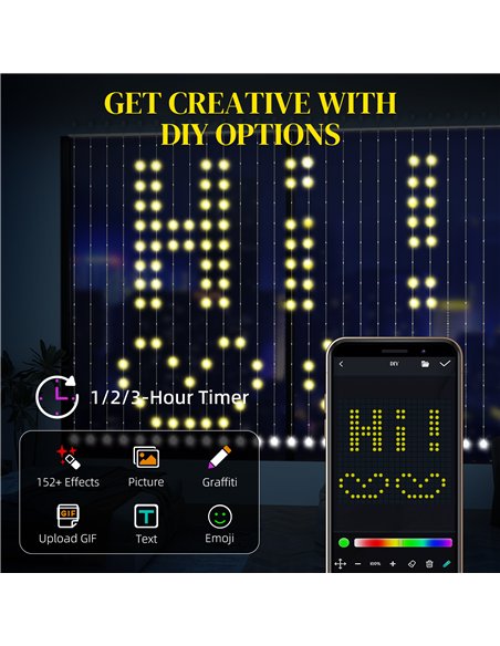 HOMCOM LED Curtain Lights, Smart Curtain Fairy Lights Plug In, Colour Changing Wall Lights with Remote, App, Dynamic DIY Hanging - pic 133862 | FastDaddyshop