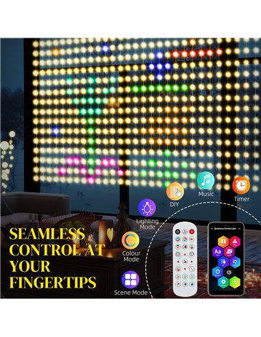 HOMCOM LED Curtain Lights, Smart Curtain Fairy Lights Plug In, Colour Changing Wall Lights with Remote, App, Dynamic DIY Hanging