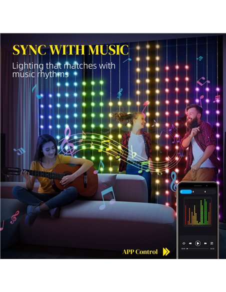 HOMCOM LED Curtain Lights, Smart Curtain Fairy Lights Plug In, Colour Changing Wall Lights with Remote, App, Dynamic DIY Hanging - pic 133864 | FastDaddyshop