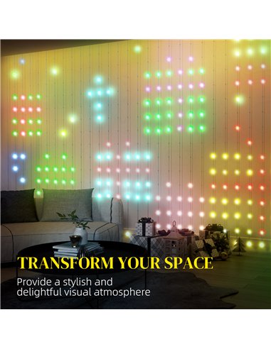 HOMCOM LED Curtain Lights, Smart Curtain Fairy Lights Plug In, Colour Changing Wall Lights with Remote, App, Dynamic DIY Hanging
