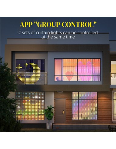 HOMCOM LED Curtain Lights, Smart Curtain Fairy Lights Plug In, Colour Changing Wall Lights with Remote, App, Dynamic DIY Hanging