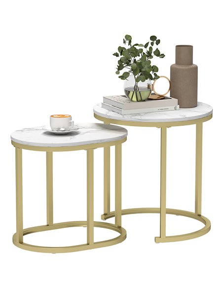 HOMCOM Marble-Effect Nest of Tables - Gold Tone/White - pic 133868 | FastDaddyshop