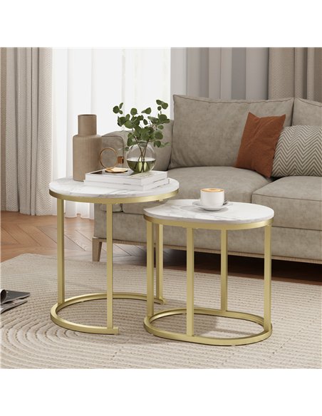 HOMCOM Marble-Effect Nest of Tables - Gold Tone/White - pic 133869 | FastDaddyshop