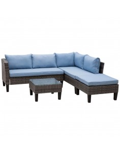 Outsunny 4-Seater Outdoor Garden PE Rattan Furniture Set, Blue