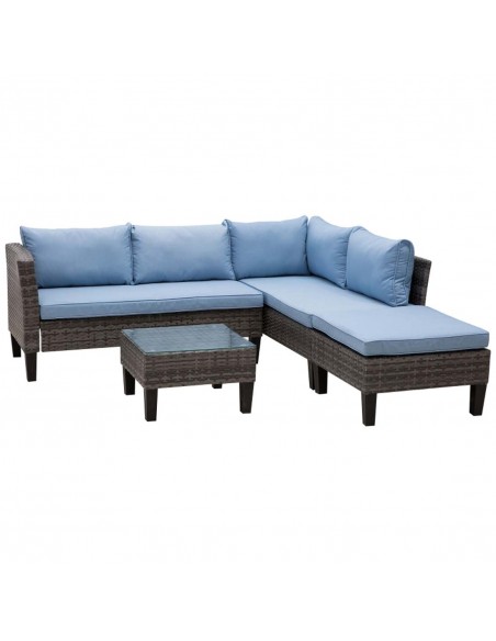 Outsunny 4-Seater Outdoor Garden PE Rattan Furniture Set, Blue - pic 13387 | FastDaddyshop
