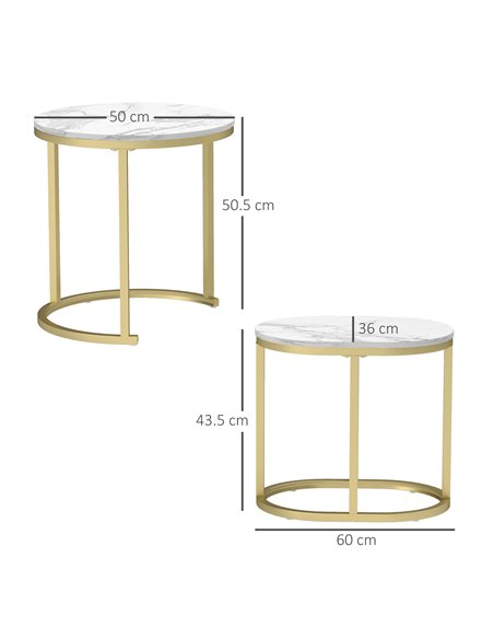 HOMCOM Marble-Effect Nest of Tables - Gold Tone/White - pic 133870 | FastDaddyshop