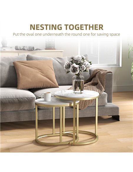 HOMCOM Marble-Effect Nest of Tables - Gold Tone/White - pic 133871 | FastDaddyshop
