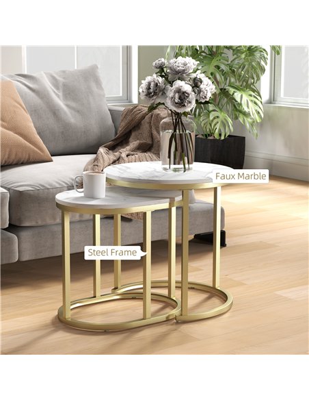 HOMCOM Marble-Effect Nest of Tables - Gold Tone/White - pic 133872 | FastDaddyshop