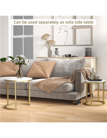 HOMCOM Marble-Effect Nest of Tables - Gold Tone/White - pic 133874 | FastDaddyshop