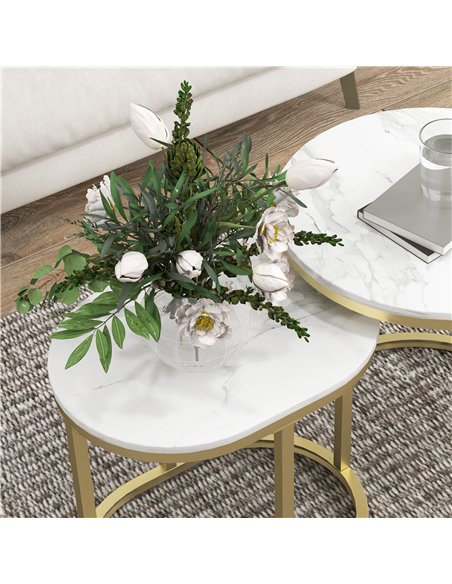 HOMCOM Marble-Effect Nest of Tables - Gold Tone/White - pic 133876 | FastDaddyshop