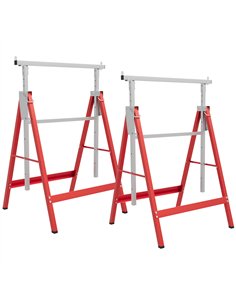 HOMCOM Set of 2 Adjustable Telescopic Builders Trestle, DIY Steel Work Bench Carpenter, Folding Saw Horse Tools Red