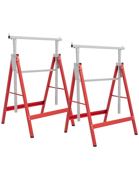 HOMCOM Set of 2 Adjustable Telescopic Builders Trestle, DIY Steel Work Bench Carpenter, Folding Saw Horse Tools Red - pic 133877 | FastDaddyshop