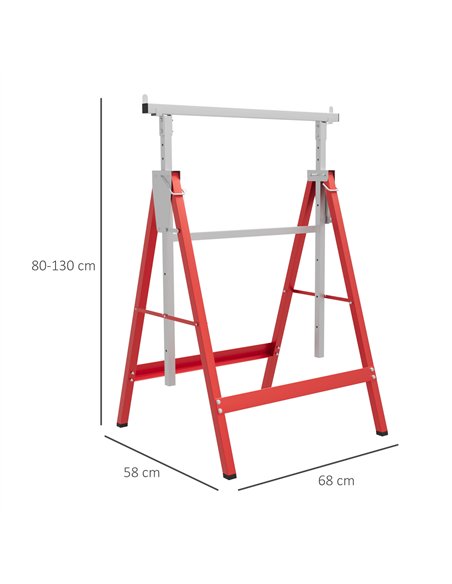 HOMCOM Set of 2 Adjustable Telescopic Builders Trestle, DIY Steel Work Bench Carpenter, Folding Saw Horse Tools Red - pic 133879 | FastDaddyshop