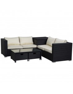 Outsunny 4-Seater Rattan Garden Furniture Patio Set with Coffee Table & Corner Sofa, Black