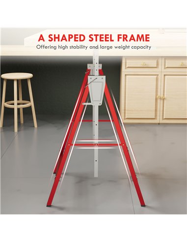 HOMCOM Set of 2 Adjustable Telescopic Builders Trestle, DIY Steel Work Bench Carpenter, Folding Saw Horse Tools Red
