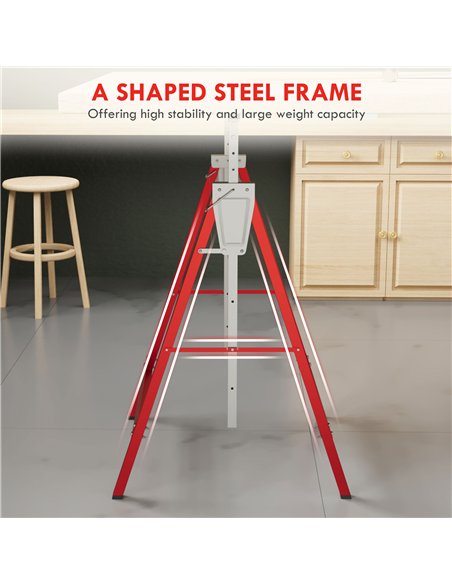 HOMCOM Set of 2 Adjustable Telescopic Builders Trestle, DIY Steel Work Bench Carpenter, Folding Saw Horse Tools Red - pic 133881 | FastDaddyshop
