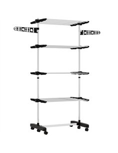 HOMCOM Four-Shelf Collapsing Clothes Horse, With Side Arms and Wheels - Black