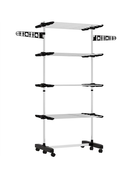HOMCOM Four-Shelf Collapsing Clothes Horse, With Side Arms and Wheels - Black - pic 133886 | FastDaddyshop