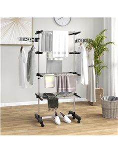HOMCOM Four-Shelf Collapsing Clothes Horse, With Side Arms and Wheels - Black 2