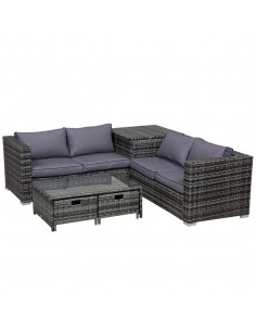 Outsunny 4-Seater Rattan Garden Furniture Patio Set with Coffee Table & Corner Sofa, Grey