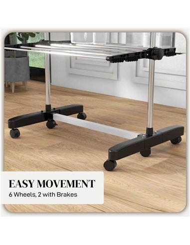 HOMCOM Four-Shelf Collapsing Clothes Horse, With Side Arms and Wheels - Black