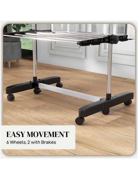 HOMCOM Four-Shelf Collapsing Clothes Horse, With Side Arms and Wheels - Black - pic 133892 | FastDaddyshop