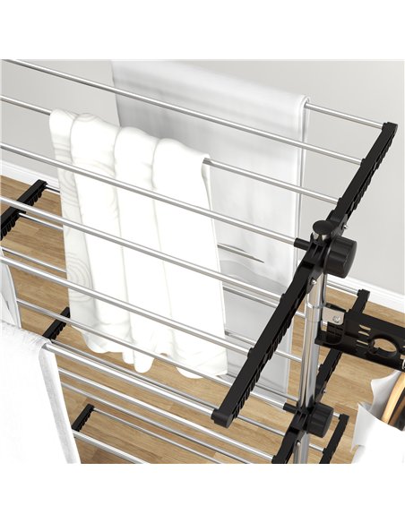 HOMCOM Four-Shelf Collapsing Clothes Horse, With Side Arms and Wheels - Black - pic 133893 | FastDaddyshop