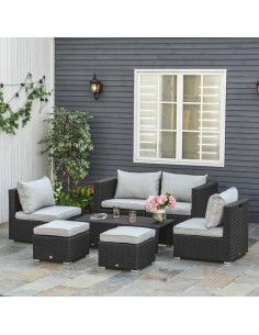 Outsunny 8-Piece Outdoor Rattan Sofa Set with Cushions, Black 2