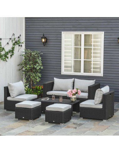 Outsunny 8-Piece Outdoor Rattan Sofa Set with Cushions, Black