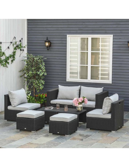 Outsunny 8-Piece Outdoor Rattan Sofa Set with Cushions, Black - pic 13390 | FastDaddyshop