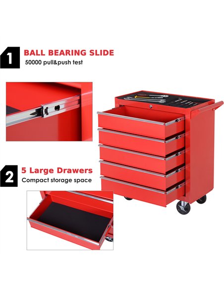 DURHAND 5-Drawer Lockable Tool Storage Cabinet with Wheels, Handle, 2 Keys, Steel Home Work DIY Workshop Chest, Garage Equipment - pic 133907 | FastDaddyshop