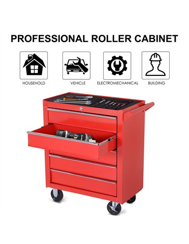 DURHAND 5-Drawer Lockable Tool Storage Cabinet with Wheels, Handle, 2 Keys, Steel Home Work DIY Workshop Chest, Garage Equipment