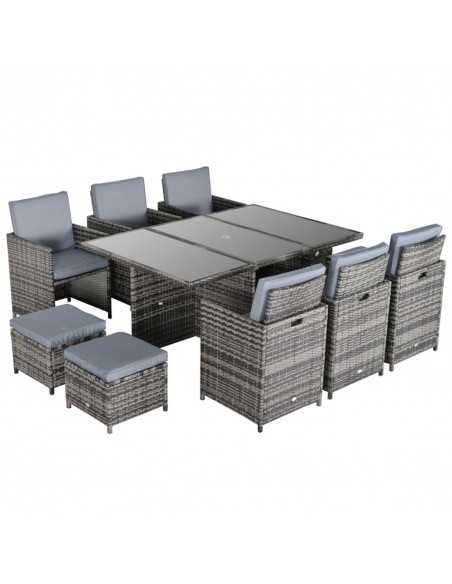 Outsunny Outdoor 11pc Rattan Garden Furniture Patio Dining Set, Grey - pic 13391 | FastDaddyshop